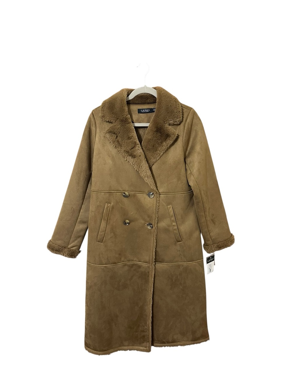NWT Polo Ralph Lauren Camel Faux-Shearling Double-Breasted Long Coat Size S - Picture 6 of 11